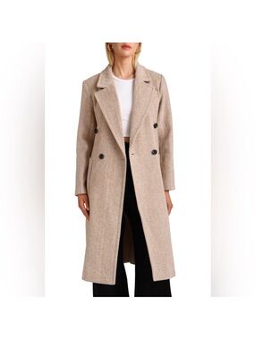 Avec Les Filles Beige Herringbone Double-Breasted Trench Coat NWOT